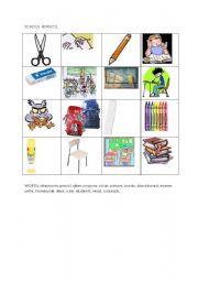 English worksheet: school bingo 2