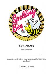 Cerificate for the Spelling Bee Contest