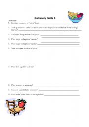 English worksheet: Dictionary Skills 1