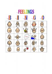 English Worksheet: Feelings Bingo Game