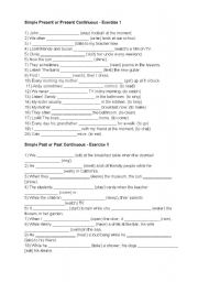 English Worksheet: Simple Present, Present Continuous, Simple Past, Past Continuous