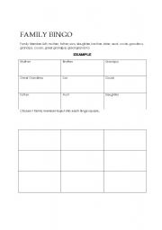 English Worksheet: Family Bingo