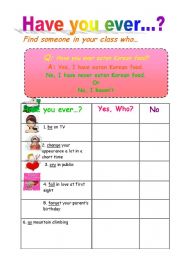 English worksheet: PRESENT PERFECT : HAVE YOU EVER ... ?
