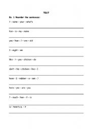 English worksheet: test - reorder the sentences - personal information
