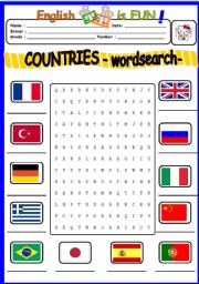 countries word search puzzle - ESL worksheet by bburcu