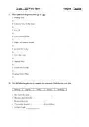 English worksheet: Useage of is and are, adverbs