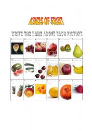 English Worksheet: Kind of fruits