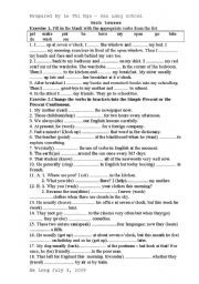 English Worksheet: verb tense