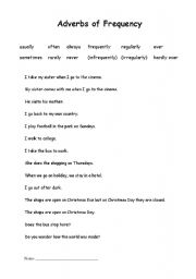 English worksheet: Adverbs if Frequency - list with worksheeet