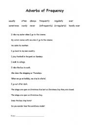 English Worksheet: Adverbs if Frequency - list with worksheeet