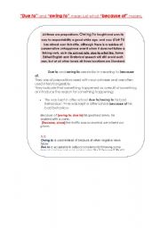 English Worksheet: Due to and owing to 