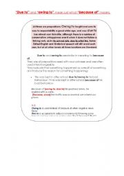 English worksheet: Due to and owing to 