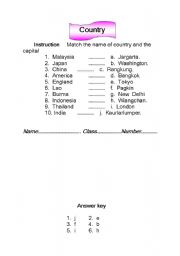 English worksheet: Country