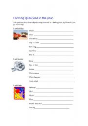 English worksheet: Forming questions in the past