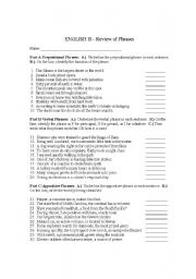English worksheet: Review of Phrases