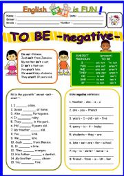 English Worksheet: TO BE negative - am not-is not-are not- ( 2 of 3 )
