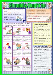 English Worksheet: SHOULD & OUGHT TO (B&W version and KEY included) -FULLY EDITABLE