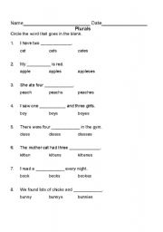 English worksheet: Plurals Sentences