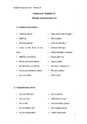 English Worksheet: Classroom English 2