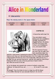 Reading time!!! Alice in Wonderland (Chapter III) - Cloze activity. (8 pages - KEY included)