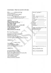 English worksheet: Jonas Brothers - When you look me in the eyes
