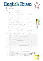 English worksheet: english exam 