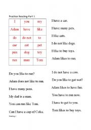 English Worksheet: Learning to Read- Part 1