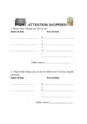English Worksheet: Attention Shoppers
