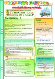English Worksheet: Present Perfect simple, time expressions (yet, already, since, for, ever, never....) Grammar guide + exercises (1) *Editable 
