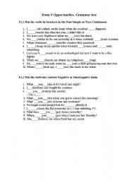 English Worksheet: Grammar Test Past Simple and Past Continuous