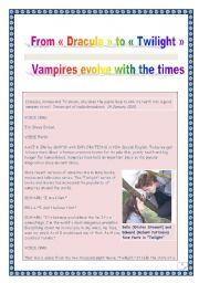 COMPREHENSIVE LISTENING / reading PROJECT - VAMPIRES (from Dracula to Twilight) - (11 tasks, 13 pages, includes ANSWER KEY & LINK)
