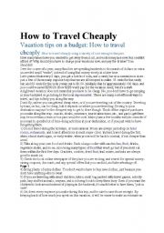 English Worksheet: How to Travel Cheaply