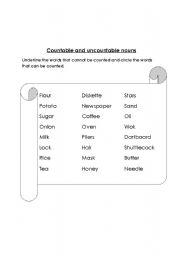 English Worksheet: Countable and countable nouns