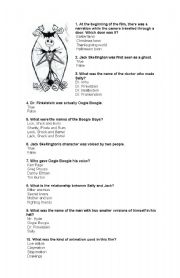 English Worksheet: HNightmare Before Christmas Trivia tes