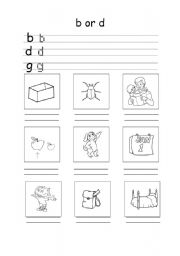 English Worksheet: b, d, g spelling and CVC words