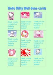 English Worksheet: Hello Kitty Well done cards