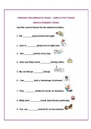 English Worksheet: simple past -present progressive- simple present tense exercises