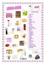 English Worksheet: FURNITURE: LIVING-ROOM AND BEDROOM (2 PAGES)