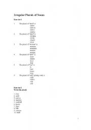 English Worksheet: irregular plurals