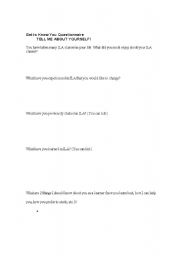 English Worksheet: Get to Know You, Part 1