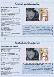 English Worksheet: Beautiful, Christina Aguileras song (listening comprehension)