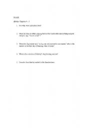 English Worksheet: Marley: A Dog Like No Other Quiz Chapters 4-5