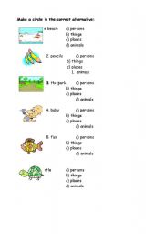 English worksheet: person, animal, place, thing