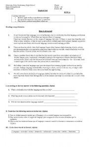 English Worksheet: THE ORIGIN OF THE LANGUAGE