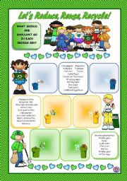English Worksheet: LETS REDUCE, REUSE, RECYCLE!