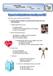 English Worksheet: 10 HEALTHY HABITS FOR A HEALTHY NEW YOU ! (2 pages)