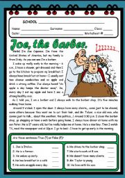 English Worksheet: JOE, THE BARBER. ( 2 PAGES )