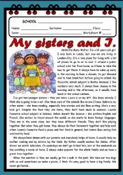 English Worksheet: MY SISTERS AND I! ( 2 PAGES)