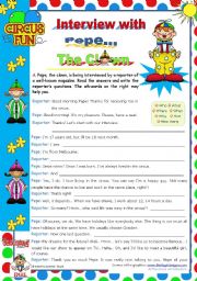 English Worksheet: Interview with Pepe, The Clown  - Writing leading to Speaking (roleplay)