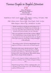 English Worksheet: Famous Couples in English Literature
